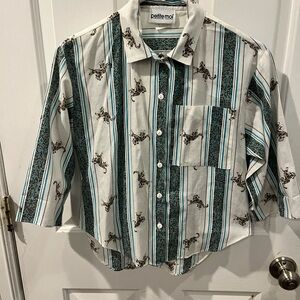 Petite Moi vintage striped leopard print blouse size 6 small 80’s,eclectic,retro